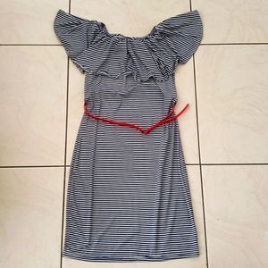 #10498-12  🔥🔥Shoulder Sleeveless Dress,White Stripes blue,L.